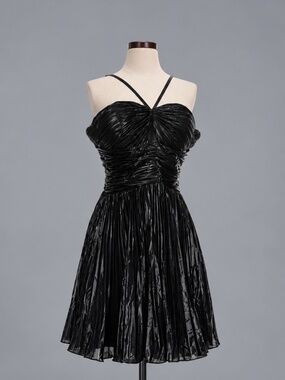 STACEES Black Metallic Pleated Ruched Mini Cocktail Dress Size 14 NWT